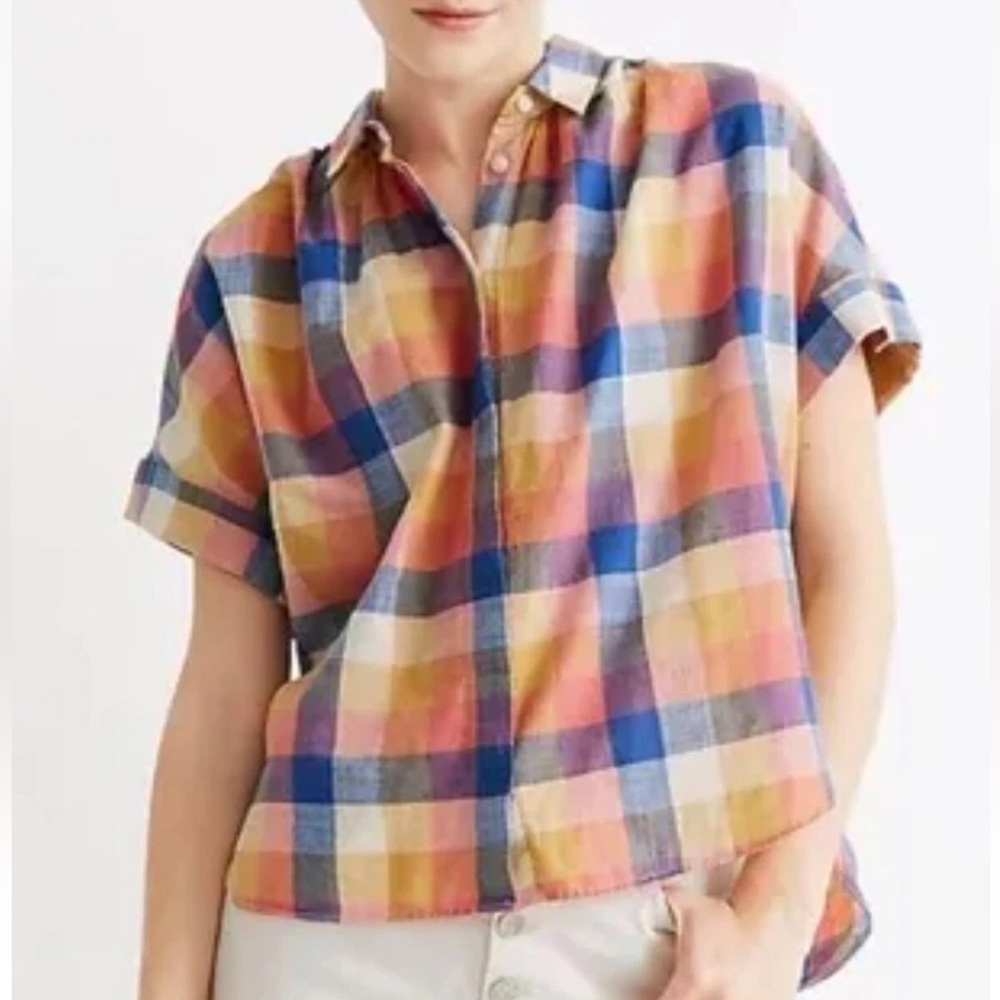 Madewell Hilltop Rainbow Plaid Shirt XS‎ Multicolor Cropped Top
